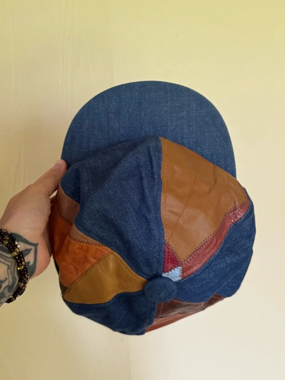 Rare Vintage 70's Leather/denim Applejack Hat - Picture 3 of 6